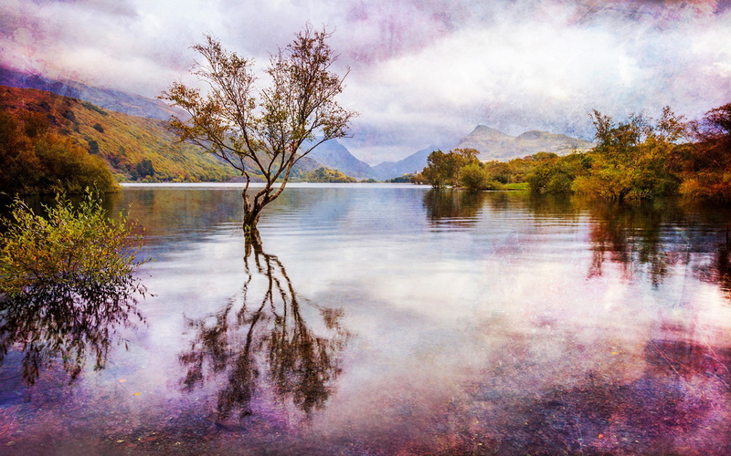 clouds, water, England, landscape, body, trees, britain, Wales, 1080P, leaf, mountains, Snowdonia, photo, reflection, green, tree, Great Britain, Lake