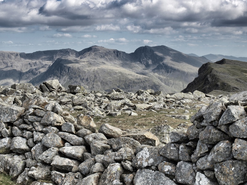 idyllic, tranquility, nature, beauty in nature, hiking, mountain range, great gable, barren, no people, scafell pike, cloud - sky, formation, national park
