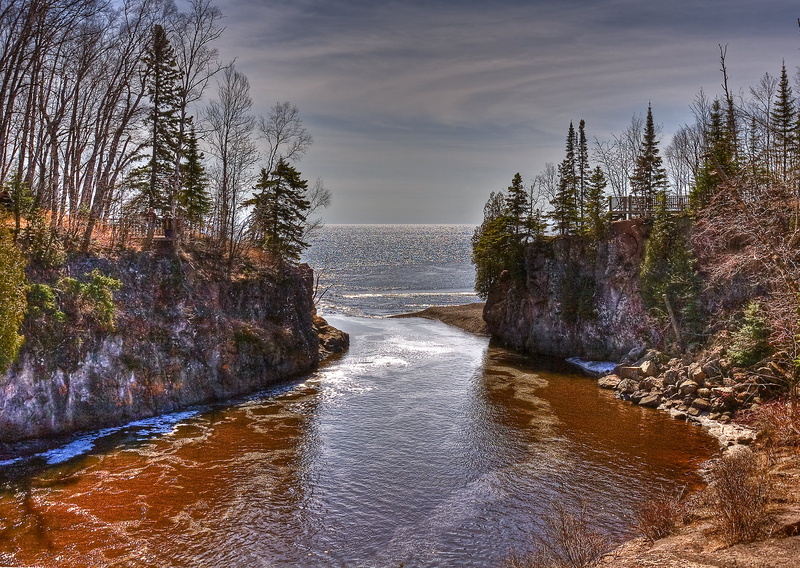 forest, great lake, body of water, water, water  sky, River Mouth, nature, 1080P, scenics, Temperance River, weather, minnesota, lake superior, landscape