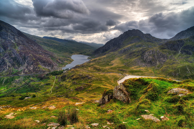 forest, grass, great, mountains, Snowdonia, sky, rocks, clouds, britain, 2K, Nature, Lake, Great Britain, trees