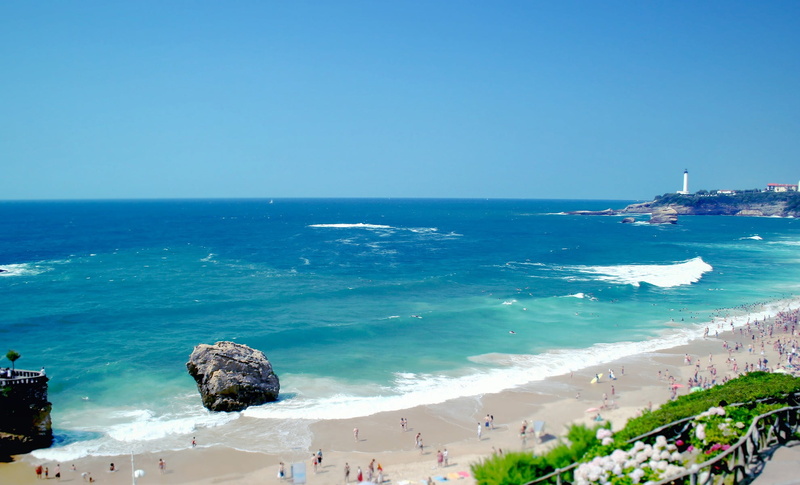 clear sky, people, sea, rock, sunlight, nature, blue, 1080P, beach, turquoise colored, horizon, sky, no people, scenics - nature, waves, idyllic, coast