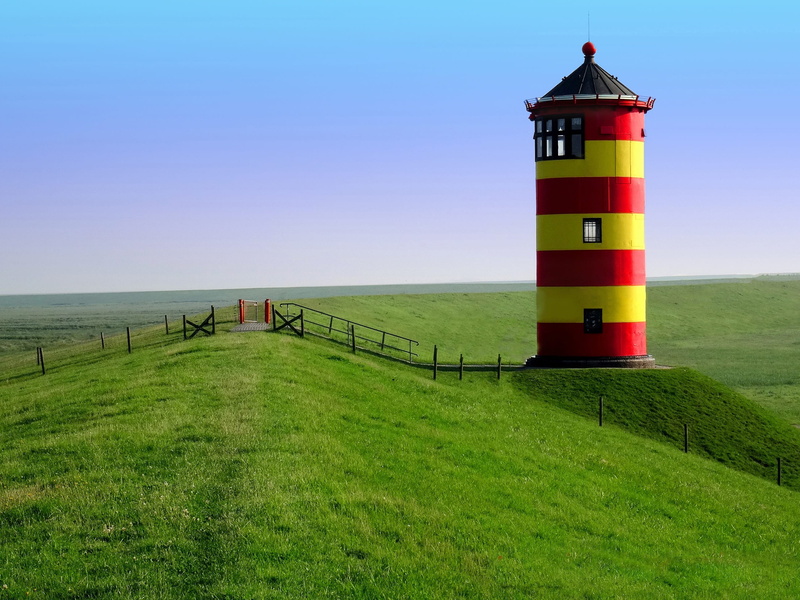 East Frisia, 2K, environment, scenics - nature, nature, water, field, guidance, direction, clear sky, building exterior, no people, tranquility, pilsum
