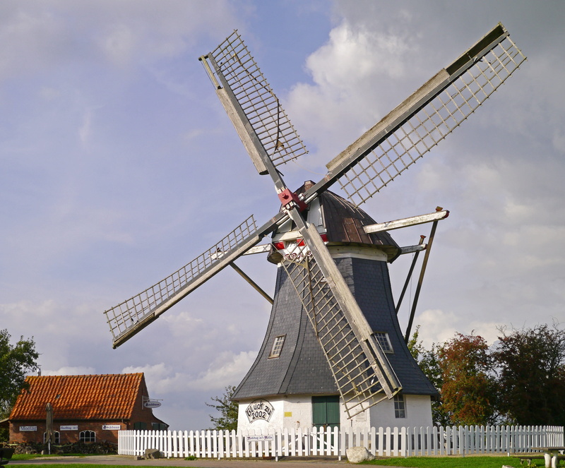 house, low angle view, restored, autumn, mill, outdoors, environmental conservation, fuel and power generation, brick, gray, werdum, lower saxony, architecture