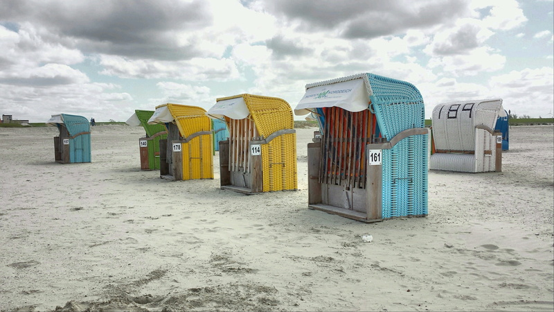 north sea, cozy, hooded beach chair, sea, land, no people, architecture, water, holiday, trip, sand beach, sand, built structure, absence, cloud - sky