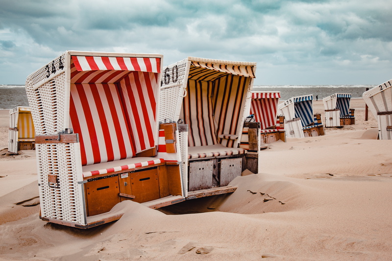 outdoors, land, striped, color, water, daytime, assorted, built structure, beach, chairs, no people, day, architecture, nature, sky, holiday, travel, cloud - sky