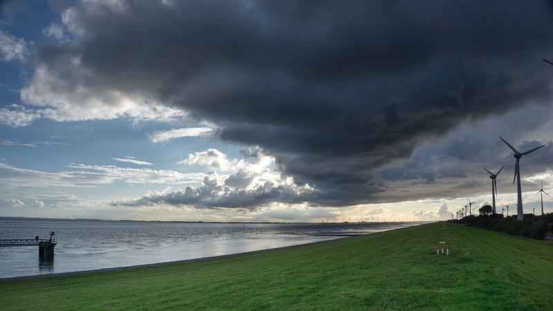 horizon over water, cloud - sky, nature, heaven, sky, wolken, environment, clouds, horizon, northsea, 5K, no people, water, alternative energy, wind turbine