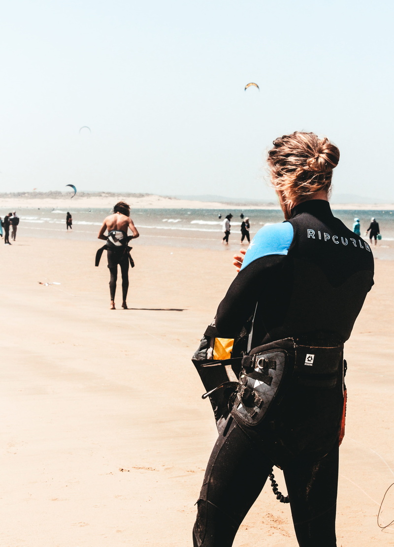 kitesurfing, three quarter length, standing, ripcurl, windsurf, wet, lifestyles, nature, sea, outdoors, suit, extreme sport, adventure, sky, two people