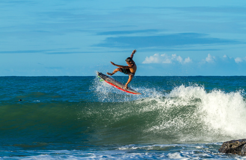 balance, horizon over water, person, water, arms raised, fun, waterfront, seashore, extreme sports, man, sea, seascape, men, surfer, waves, lifestyles