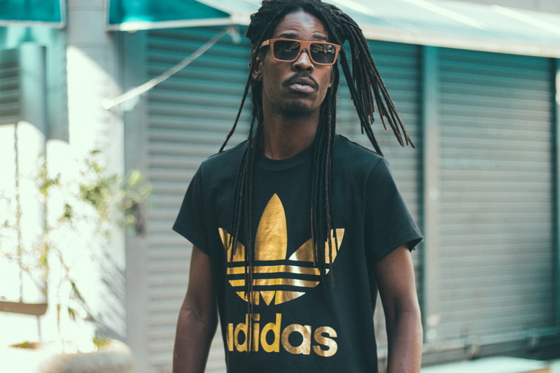 building exterior, 5K, leisure activity, young adult, wearing, shirt, male, glasses, portrait, model, fashion, sunglasses, looking at camera, adidas, crew