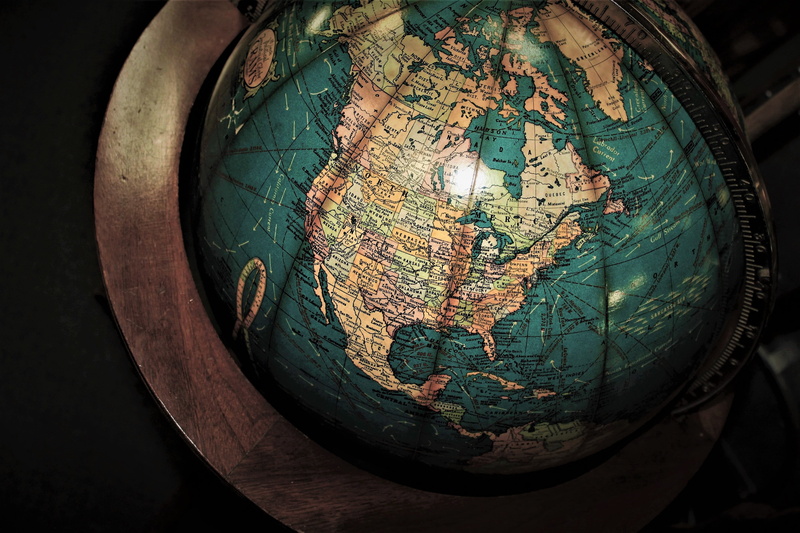 electric lamp, wood - material, topography, close-up, metal, old, map, world Map, 4K, indoors, planet - Space, brown, the Americas, education, domestic room