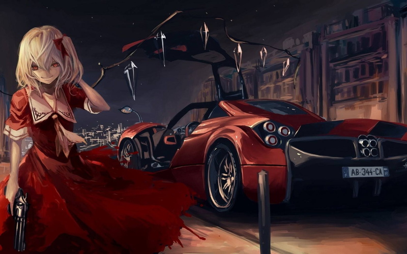 Flandre Scarlet, red eyes, Touhou, 720P, anime girls, koh, red cars