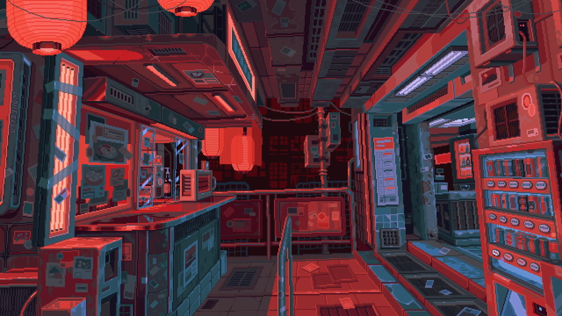 pixel art, 2K, waneella, red light