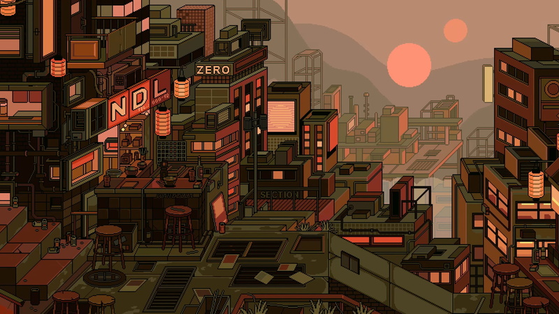 waneella, pixel art, city, 2K