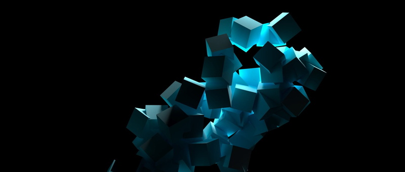 cube, black background, square, simple background, 3D, 1080P, cyan