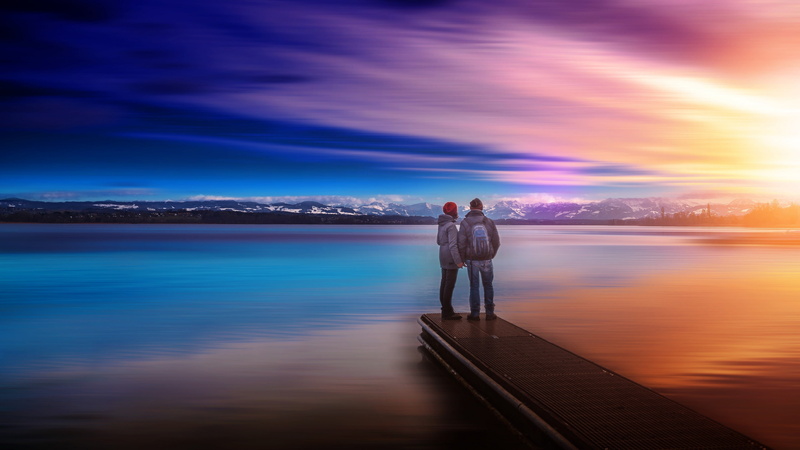 scenics - nature, tranquility, togetherness, lake, couple, people, two people, heterosexual couple, mature men, men, standing, women, water, nature, s