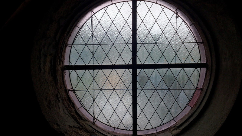 glass - material, geometric shape, no people, design, window, circle, old, indoors, religious, dome, church, wall, grid, metal, sky, shape, skylight, pattern