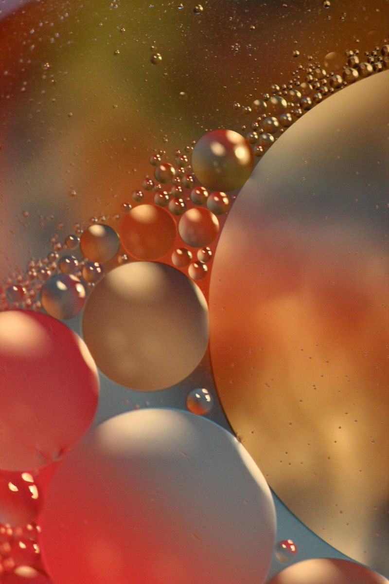 floating, water, oil and water, colour, purity, focus on foreground, full frame, patterns, indoors, food and drink, circle, drops, nature, still life, 5K