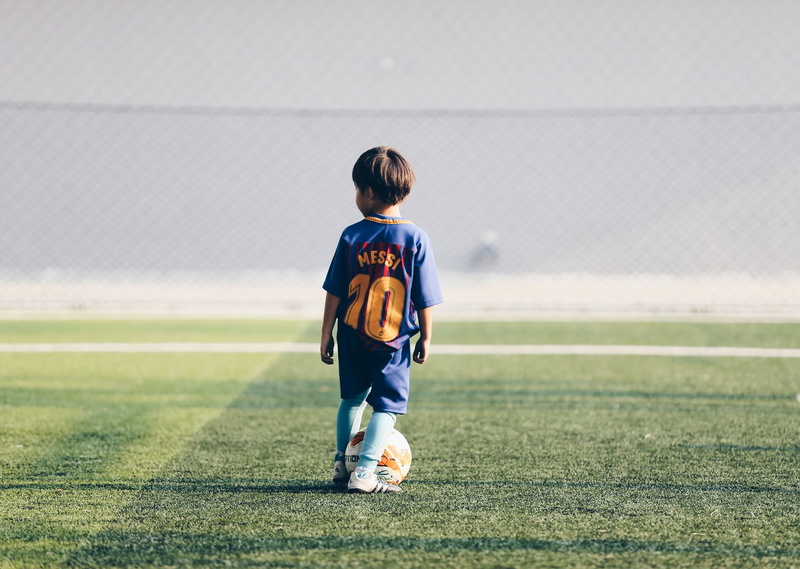 offspring, men, boy, child, lionel, blue, 2K, grass, lawn, ball, leisure activity, football, real people, sport, childhood, football field, s, innocence