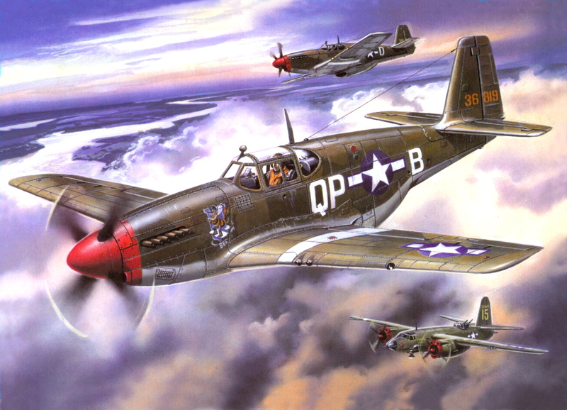 on the move, aerospace industry, escort, cloud - sky, mid-air, Mustang, support, flying, WW2, no people, P-51B, the sky, army, figure, airplane, airshow