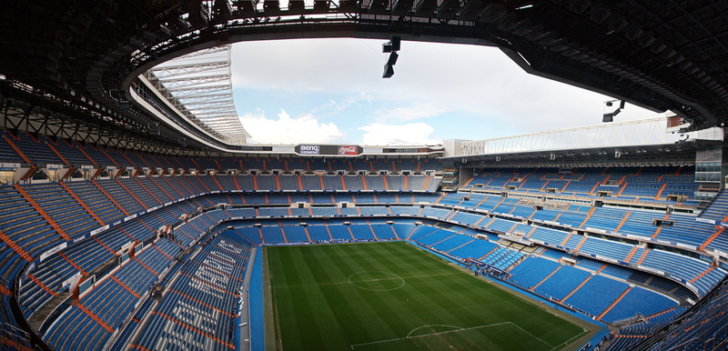 soccer field, building exterior, 2K, nature, no people, team sport, built structure, stadium, Football, empty, day, blue, soccer, competition, grass, Real madrid