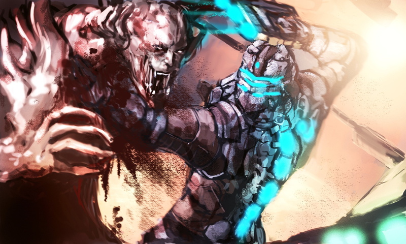 fan art, Isaac Clarke, video games, horror, 2K, Necromorphs, Dead Space 2, Dead Space