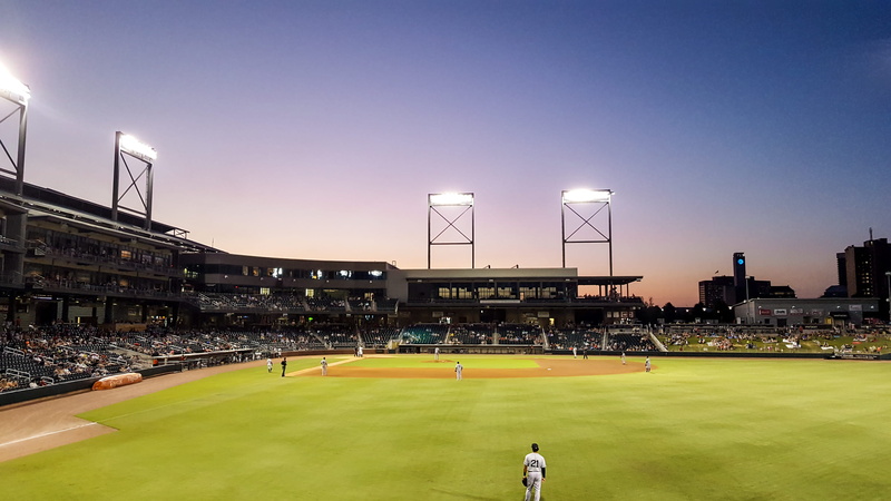 outdoors, real people, sky, built structure, baseball, crowd, architecture, sports, grass, building exterior, regions field, stadium, alabama, outfield