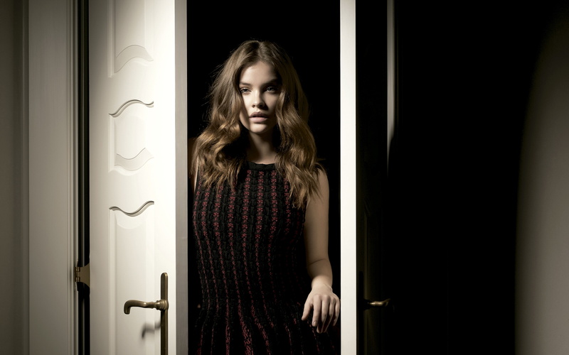 looking at viewer, brunette, spotlights, adult, door, standing, young adult, hair, entrance, beautiful woman, looking, young women, indoors, Barbara Palvin