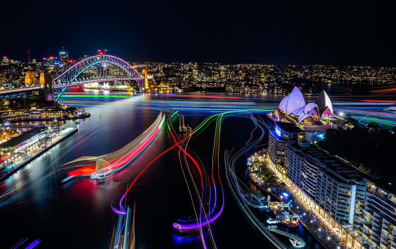 australia, lights, exhibition, cityscape, opera house, Sydney, 2K, vivid