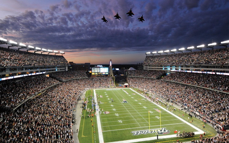 competition, grass, team sport, playing field, crowd, New England Patriots, Football, 720P, outdoors, spectator, soccer field, cloud - sky, sky, stadium