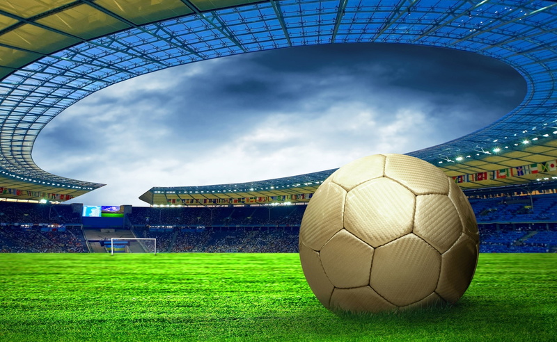 illustration, digital composite, sport, sports equipment, no people, soccer field, ball, soccer ball, floodlit, grass, green color, competition, nature