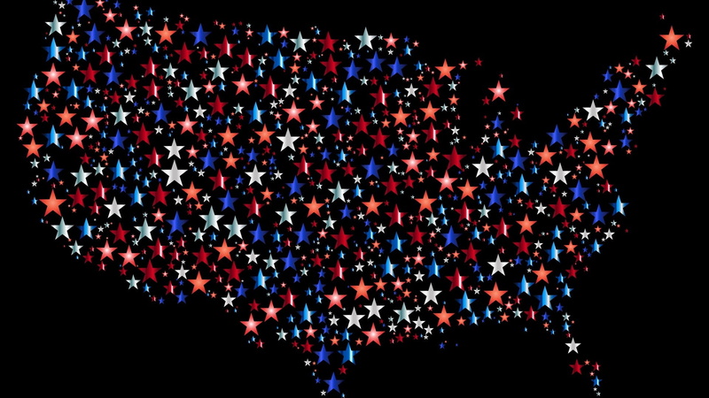 1080P, stars, black background, map, digital art, colorful, USA