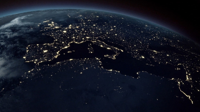 astronomy, night, 1080P, city, urban skyline, illuminated, topography, space art, outdoors, globe - man made object, digital composite, planet, global communications