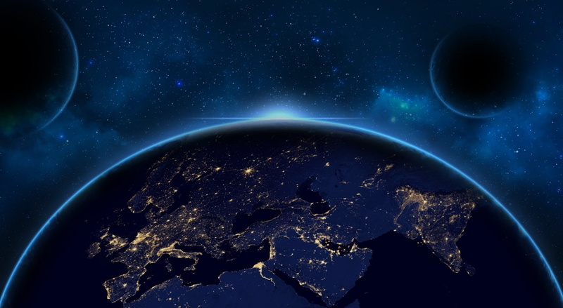 Space, night, satellite view, sphere, sky, star - space, nature, blue, outdoors, abstract, 1080P, planet - space, atmosphere, illuminated, earth