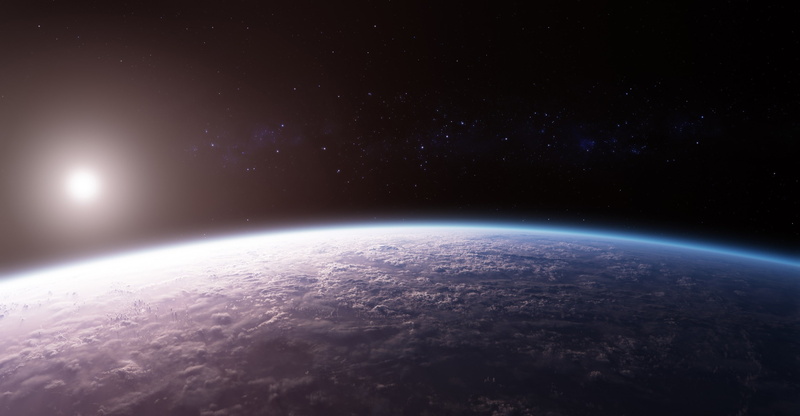 cloud - sky, nature, 2K, horizon, Earth, planet - space, sun, planet, blue, satellite view, sunlight, atmosphere, night, lens flare, star - space, orbiting
