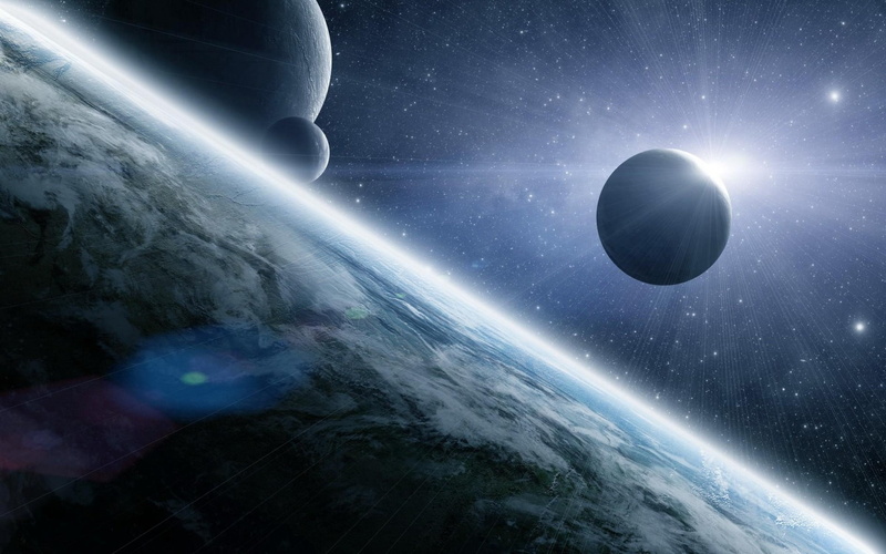 satellite view, nature, light, dark blue, horizon, sky, cloud - sky, sunlight, lens flare, moon surface, atmosphere, orbiting, rays, space, planet - space