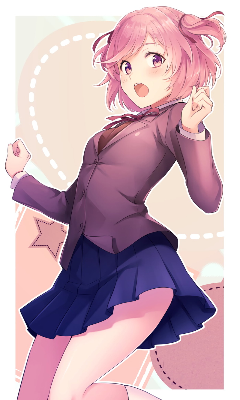 blue skirt, Video Game Horror, 1080P, video game girls, Doki Doki Literature Club, video games, Natsuki (Doki Doki Literature Club), looking at viewer