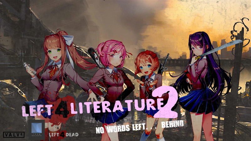 1080P, Left 4 Dead 2, anime girls, crossover, girls with guns, Natsuki (Doki Doki Literature Club), Yuri (Doki Doki Literature Club), Doki Doki Literature Club