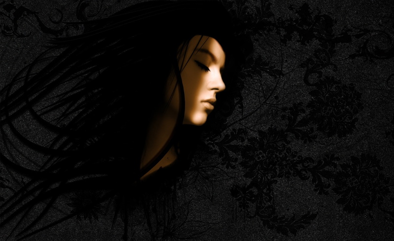 long hair, indoors, Black, one person, eyes closed, woman, studio shot, contemplation, lifestyles, beauty, Design, close-up, young women, hair