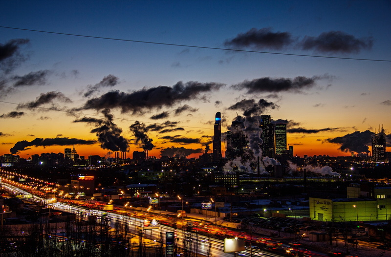 2K, cityscape, moscow city 2014, no people, building, night photography, road, sky, dusk, illuminated, hd, skyscraper, built structure, smoke stack, outdoors