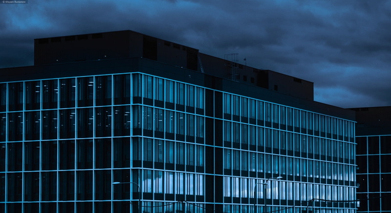 night, low angle view, business, office building exterior, production, 720P, art.irbis, architecture, art, sky, building, no people, window, building exterior