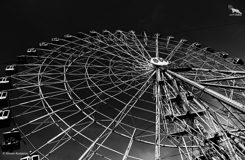 irbis, art, production, alloy, dark, hdr, amusement park ride, sky, shape, wheel, moscow, night, outdoors, spinning, Black and White, geometric shape, no people