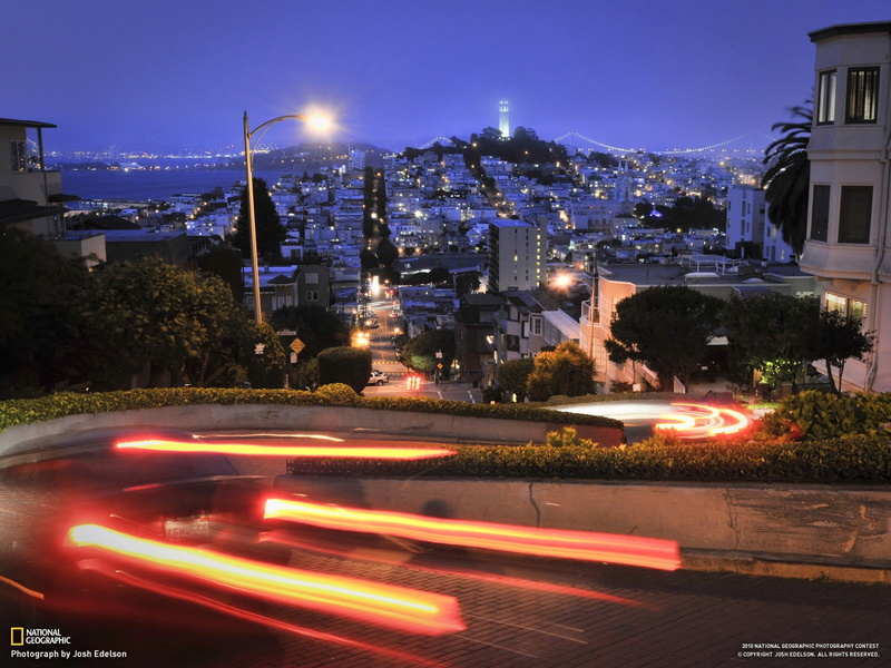 built structure, long exposure, San Francisco, building exterior, sky, motion, no people, USA, geographic, light, transportation, car, 720P, architecture