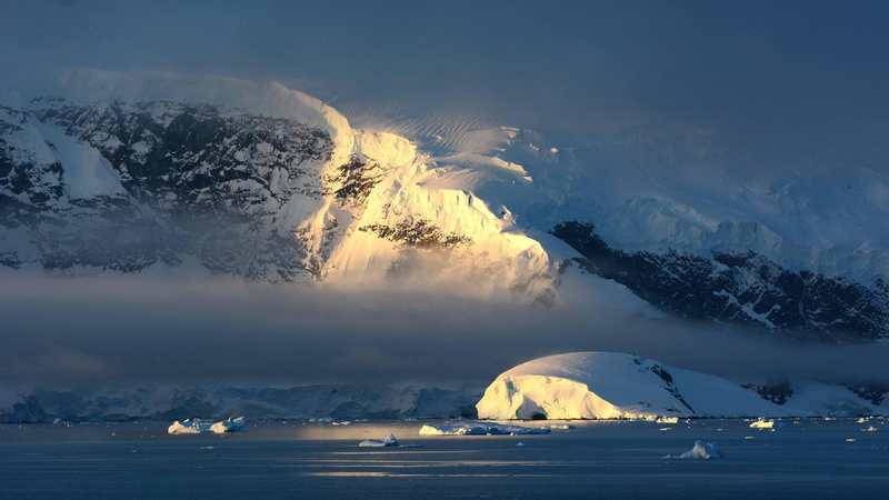 no people, cloud - sky, tourism, hill, cold temperature, antarctica, mist, landscape, outdoors, mountains, cold, ice, snow, scenics - nature, water, sunlight