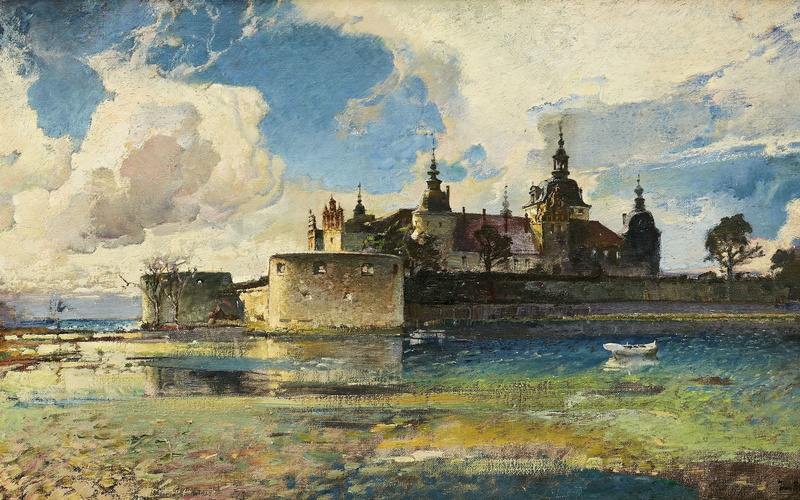 Kalmar Castle, oil on canvas, Swedish painter, Ivan Hoglund, Swedish artist, Ivan Hoflund, 1923, 2K, Kalmar slott