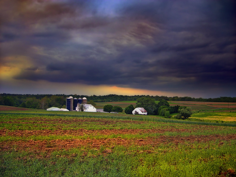 field  farm, weather, rural Scene, low light, clouds, 2K, creative commons, sky, Pennsylvania, agriculture, near, painted, nimbostratus, West Lampeter Township