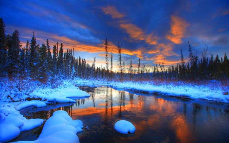 4K, yukon, desktop, reflection, orange, territory, canada, hazel, landscape, creek, near, hd, teslin, nature, village, sunset, clouds