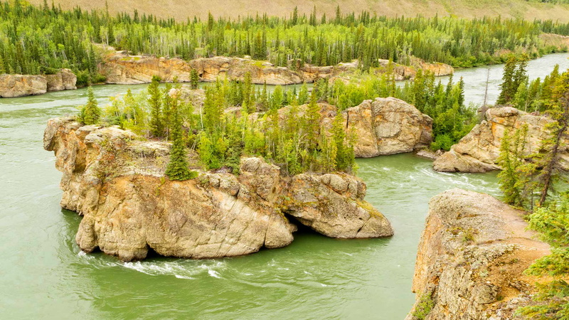 forest, rocks, Karmaks, Yukon Territory, Five Finger Rapids, river, Canada, trees, 1080P, Treacherous Rock islands