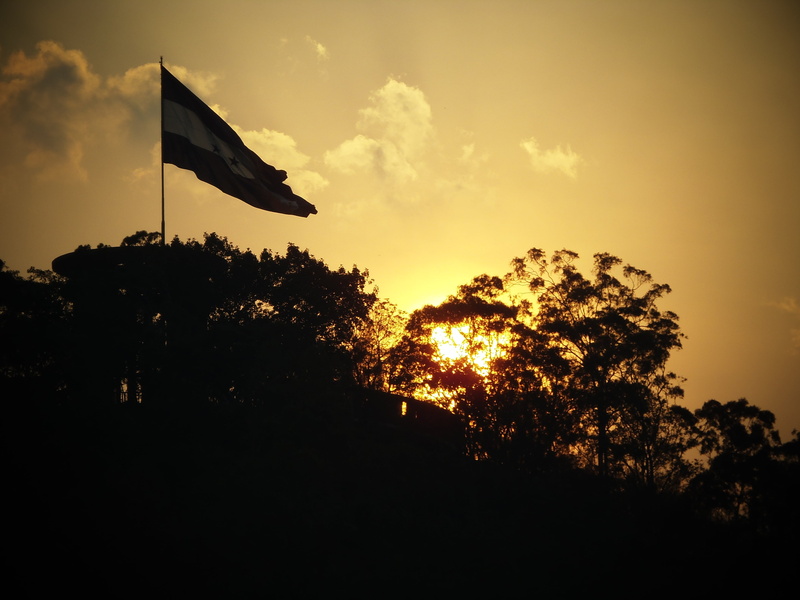 scenics - nature, flag, growth, nature, central america, outdoors, blue, tree, environment, honduran flag, 4K, national, pride, silhouette, sunset, cloud - sky