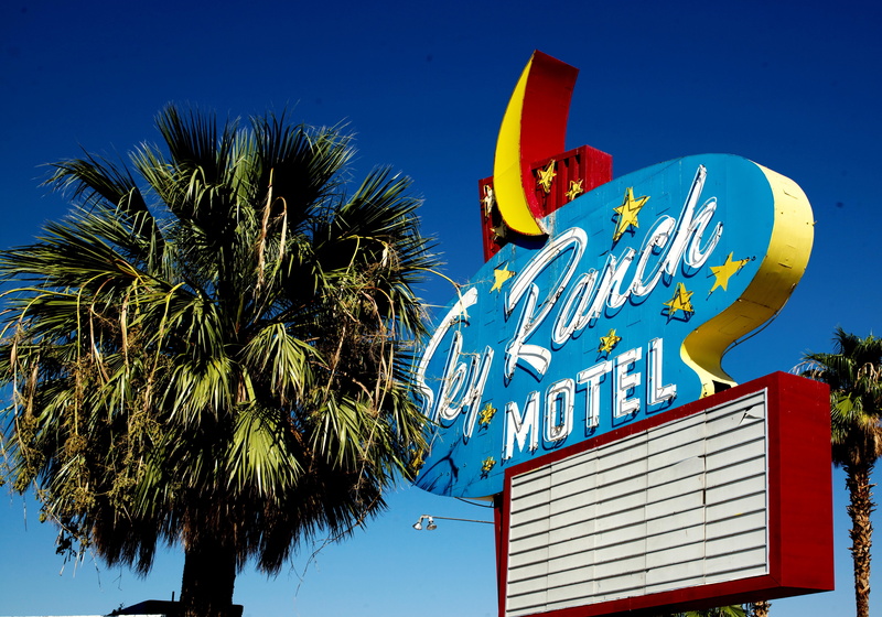 travel destinations, route66, las vegas motel, 5K, usa, nevada, representation, sunlight, outdoors, built structure, clear sky, leafed, near, building exterior