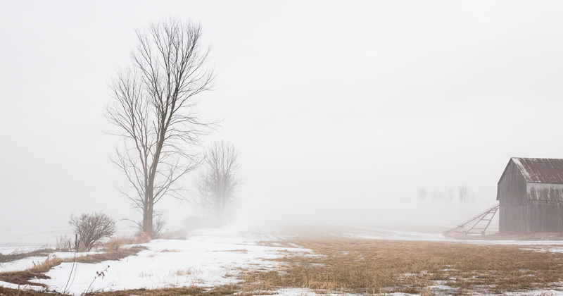 cold, beauty in nature, sky, outdoors, brown, foggy, snow, barn, plant, no people, wooden, transportation, cloudy, grass, 1080P, field, rural, road, ground